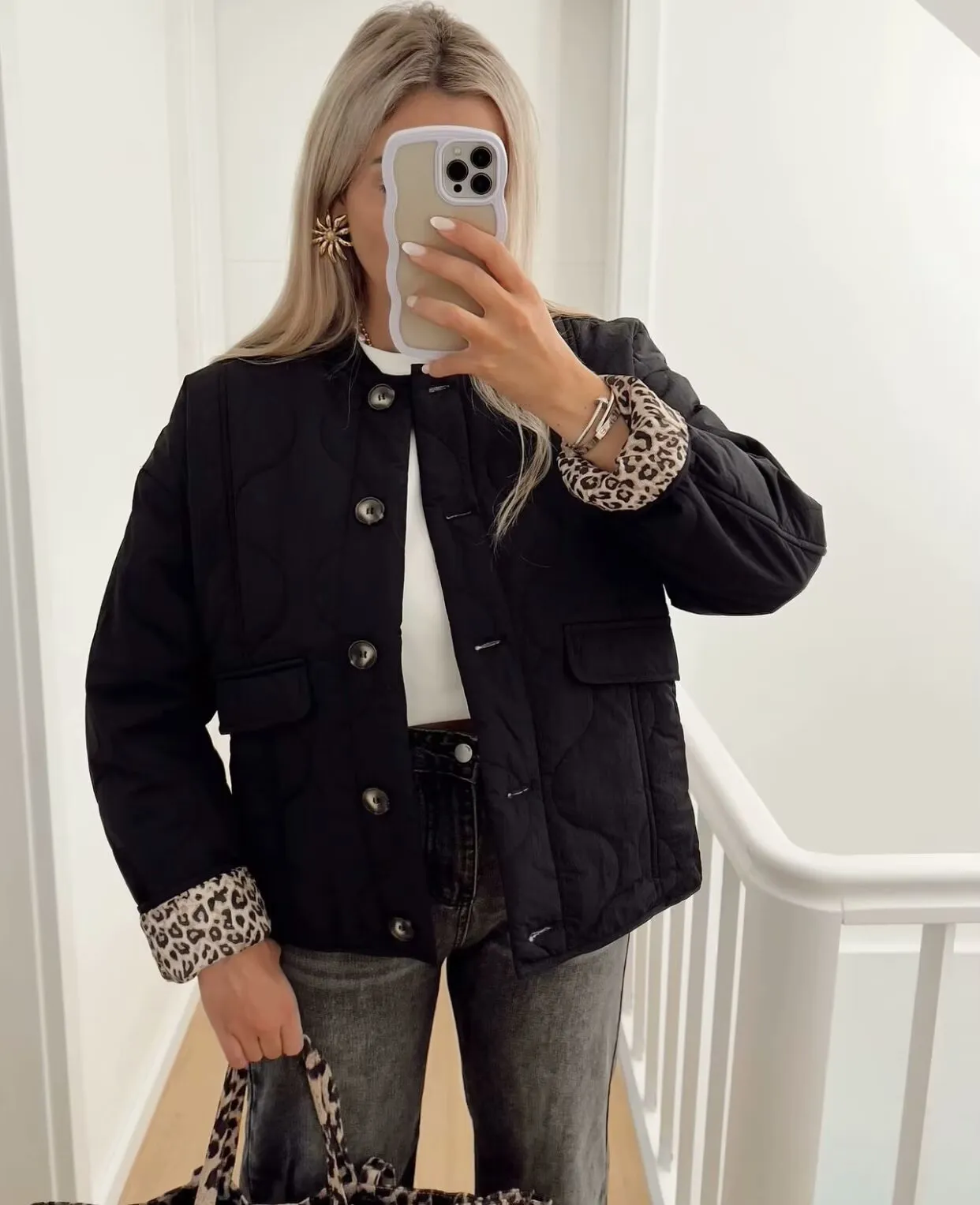 Chic Double-Lined Leopard Print Jacket for Ladies