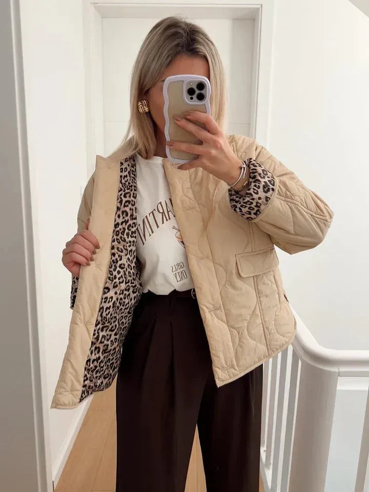 Chic Double-Lined Leopard Print Jacket for Ladies