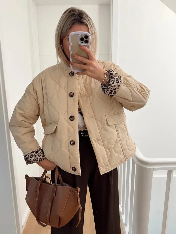 Chic Double-Lined Leopard Print Jacket for Ladies