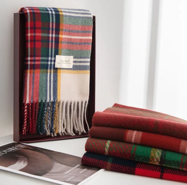 Christmas Red Plaid Scarf, Winter Fashion Scarf for Women, High-End Neck Warmer, Korean-Style, Warm Shawl C-2408012-1