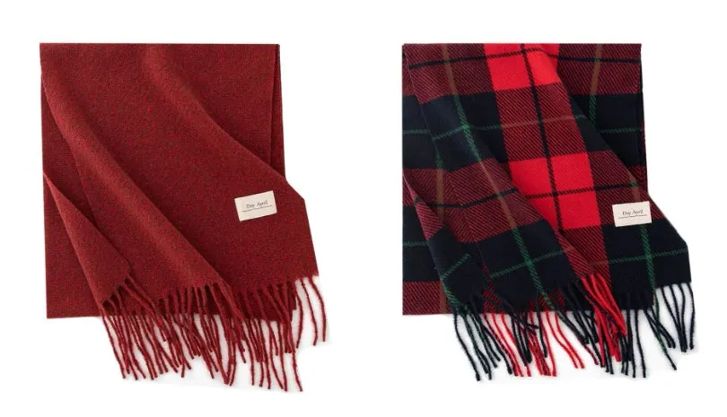Christmas Red Plaid Scarf, Winter Fashion Scarf for Women, High-End Neck Warmer, Korean-Style, Warm Shawl C-2408012-1
