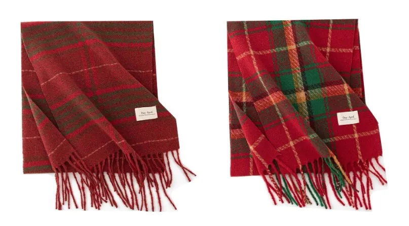 Christmas Red Plaid Scarf, Winter Fashion Scarf for Women, High-End Neck Warmer, Korean-Style, Warm Shawl C-2408012-1