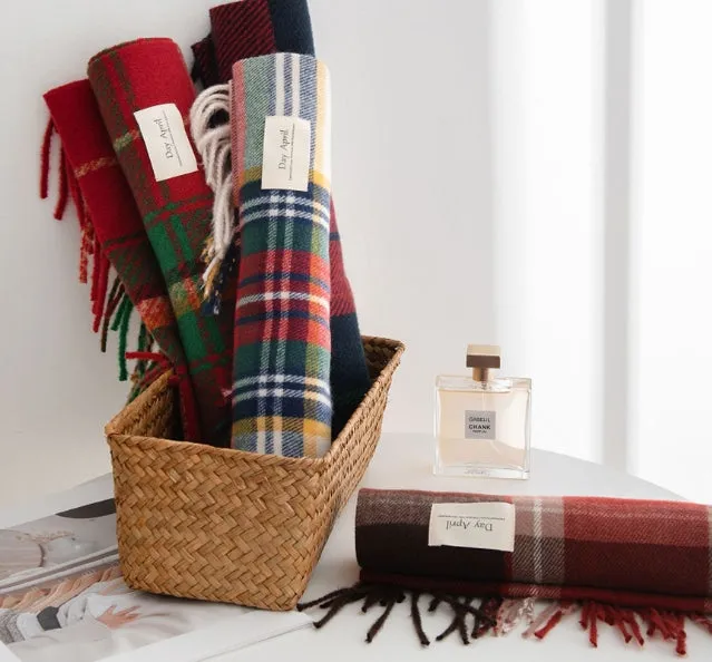 Christmas Red Plaid Scarf, Winter Fashion Scarf for Women, High-End Neck Warmer, Korean-Style, Warm Shawl C-2408012-1