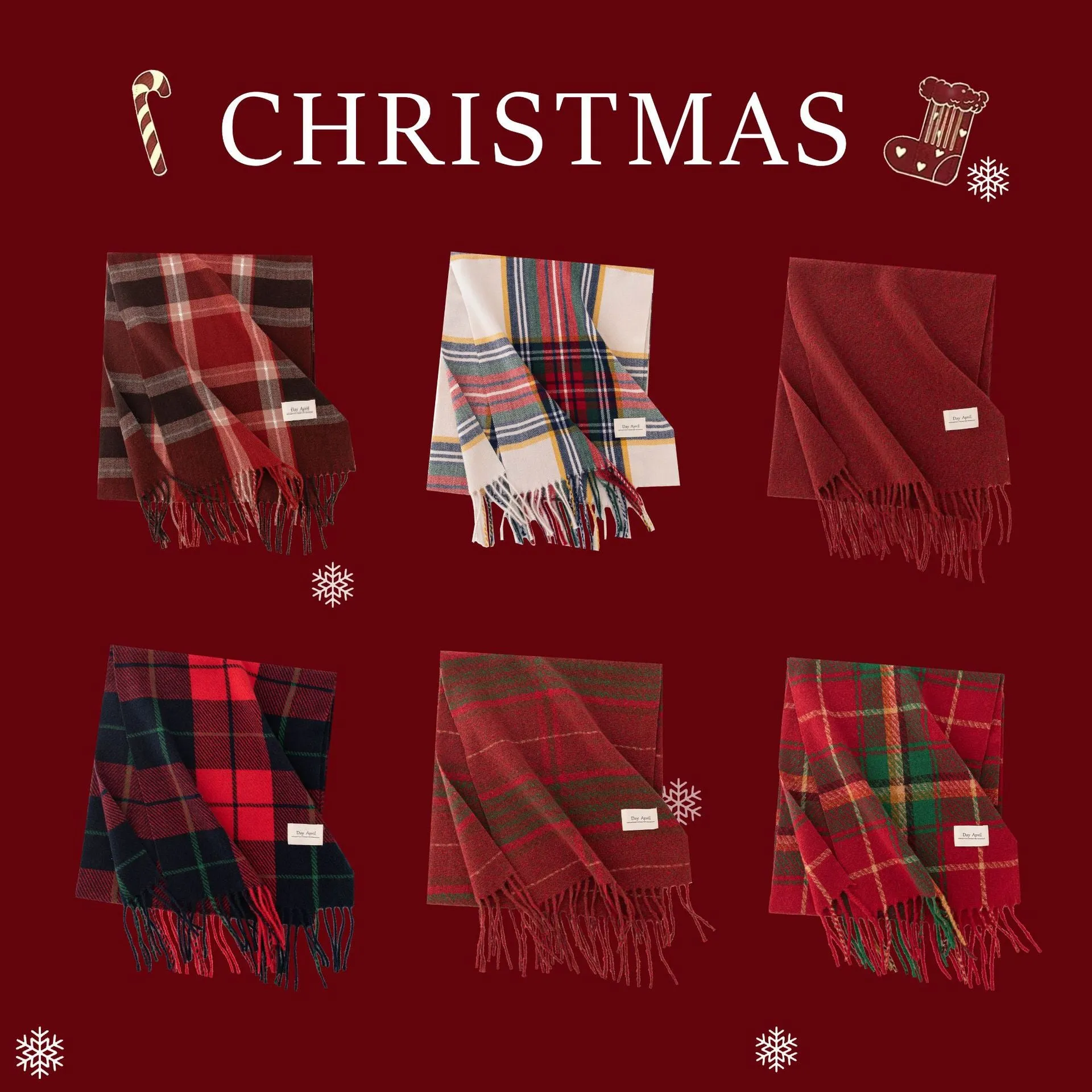 Christmas Red Plaid Scarf, Winter Fashion Scarf for Women, High-End Neck Warmer, Korean-Style, Warm Shawl C-2408012-1