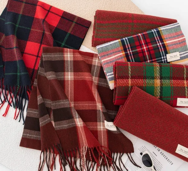 Christmas Red Plaid Scarf, Winter Fashion Scarf for Women, High-End Neck Warmer, Korean-Style, Warm Shawl C-2408012-1