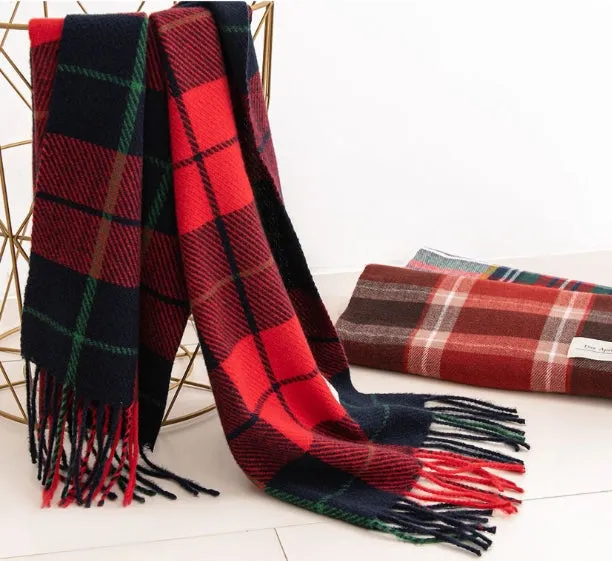 Christmas Red Plaid Scarf, Winter Fashion Scarf for Women, High-End Neck Warmer, Korean-Style, Warm Shawl C-2408012-1