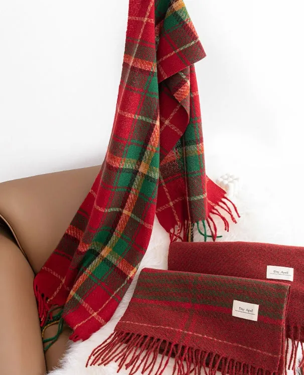 Christmas Red Plaid Scarf, Winter Fashion Scarf for Women, High-End Neck Warmer, Korean-Style, Warm Shawl C-2408012-1