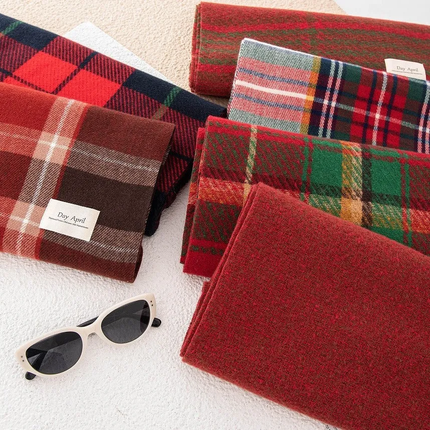 Christmas Red Plaid Scarf, Winter Fashion Scarf for Women, High-End Neck Warmer, Korean-Style, Warm Shawl C-2408012-1
