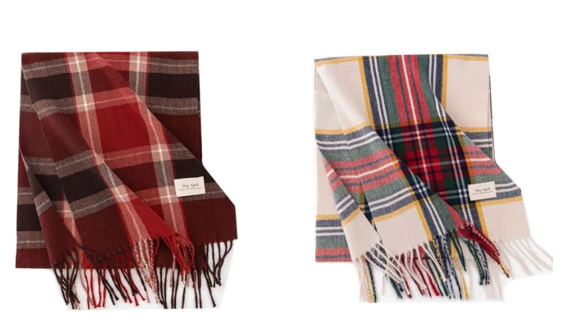 Christmas Red Plaid Scarf, Winter Fashion Scarf for Women, High-End Neck Warmer, Korean-Style, Warm Shawl C-2408012-1