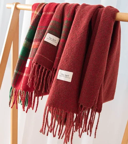 Christmas Red Plaid Scarf, Winter Fashion Scarf for Women, High-End Neck Warmer, Korean-Style, Warm Shawl C-2408012-1