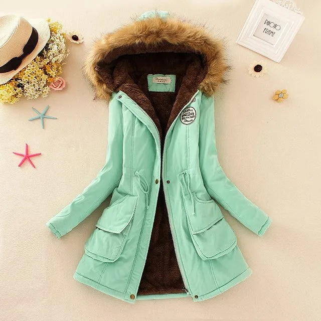 Coat Women Parka Casual Outwear Military Hooded Thickening Cotton Coat Jacket Fur Coats Women Clothes D21