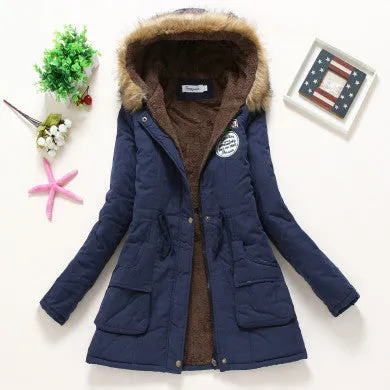Coat Women Parka Casual Outwear Military Hooded Thickening Cotton Coat Jacket Fur Coats Women Clothes D21