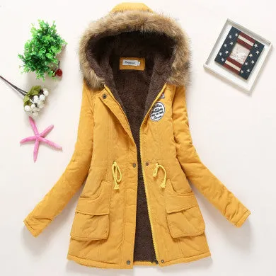 Coat Women Parka Casual Outwear Military Hooded Thickening Cotton Coat Jacket Fur Coats Women Clothes D21