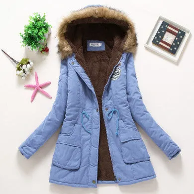 Coat Women Parka Casual Outwear Military Hooded Thickening Cotton Coat Jacket Fur Coats Women Clothes D21