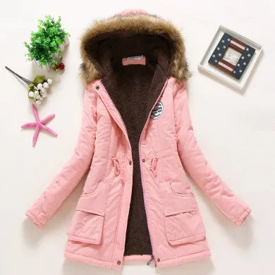 Coat Women Parka Casual Outwear Military Hooded Thickening Cotton Coat Jacket Fur Coats Women Clothes D21