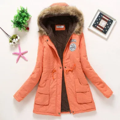 Coat Women Parka Casual Outwear Military Hooded Thickening Cotton Coat Jacket Fur Coats Women Clothes D21