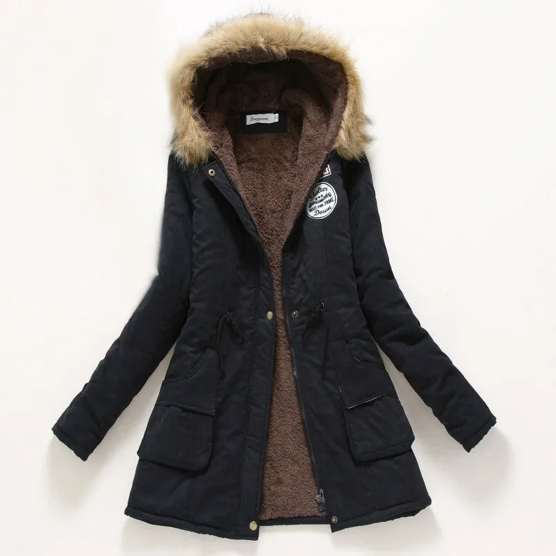 Coat Women Parka Casual Outwear Military Hooded Thickening Cotton Coat Jacket Fur Coats Women Clothes D21