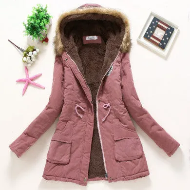 Coat Women Parka Casual Outwear Military Hooded Thickening Cotton Coat Jacket Fur Coats Women Clothes D21