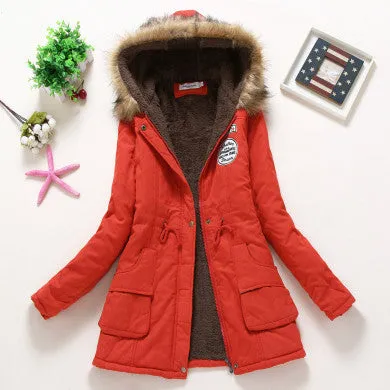 Coat Women Parka Casual Outwear Military Hooded Thickening Cotton Coat Jacket Fur Coats Women Clothes D21
