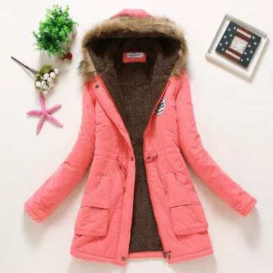 Coat Women Parka Casual Outwear Military Hooded Thickening Cotton Coat Jacket Fur Coats Women Clothes D21