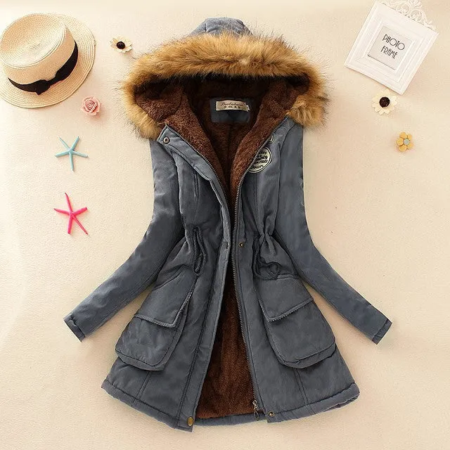 Coat Women Parka Casual Outwear Military Hooded Thickening Cotton Coat Jacket Fur Coats Women Clothes D21