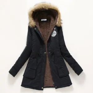 Coat Women Parka Casual Outwear Military Hooded Thickening Cotton Coat Jacket Fur Coats Women Clothes D21
