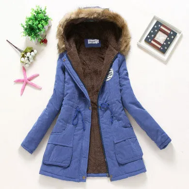 Coat Women Parka Casual Outwear Military Hooded Thickening Cotton Coat Jacket Fur Coats Women Clothes D21