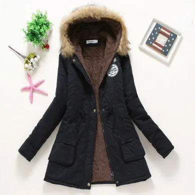 Coat Women Parka Casual Outwear Military Hooded Thickening Cotton Coat Jacket Fur Coats Women Clothes D21