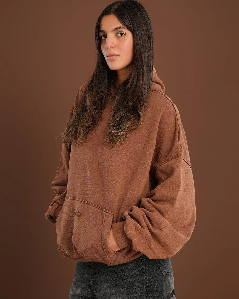 Coffee Washed Balloon Fit Hoodie