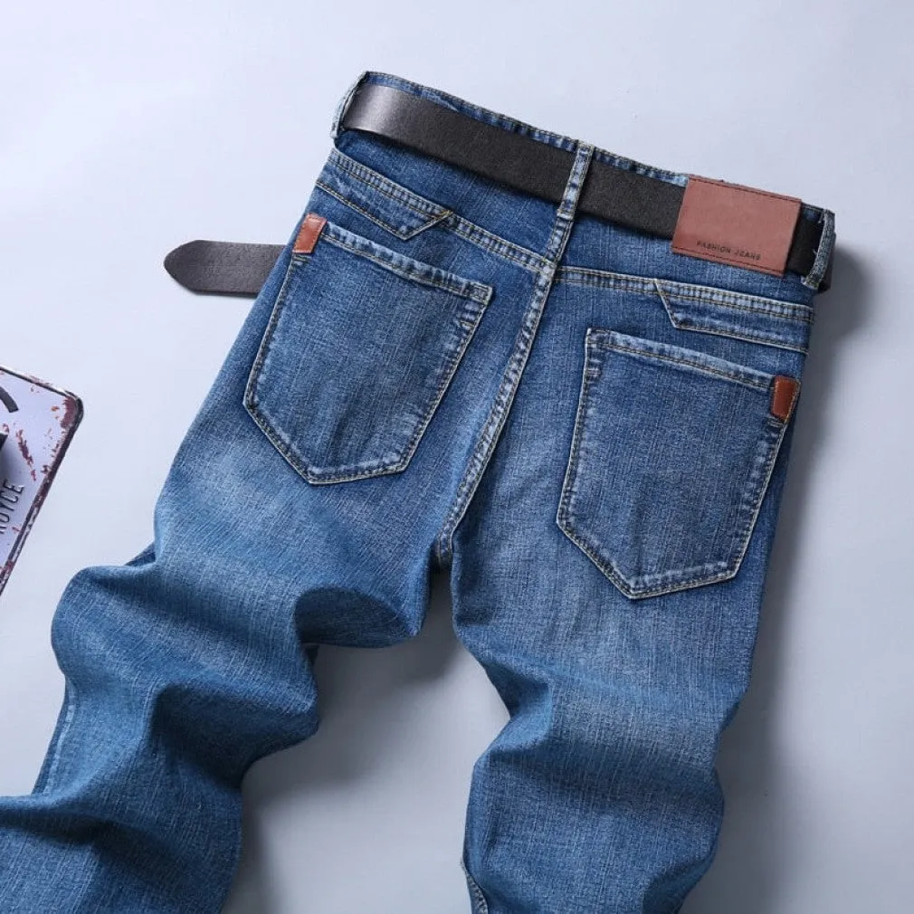 ContiNent 33 Spring Autumn Men's Smart Jeans Business Fashion Straight Regular Blue Stretch Denim Trousers Classic Men Plus Size 28-40