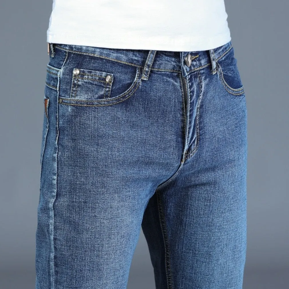 ContiNent 33 Spring Autumn Men's Smart Jeans Business Fashion Straight Regular Blue Stretch Denim Trousers Classic Men Plus Size 28-40