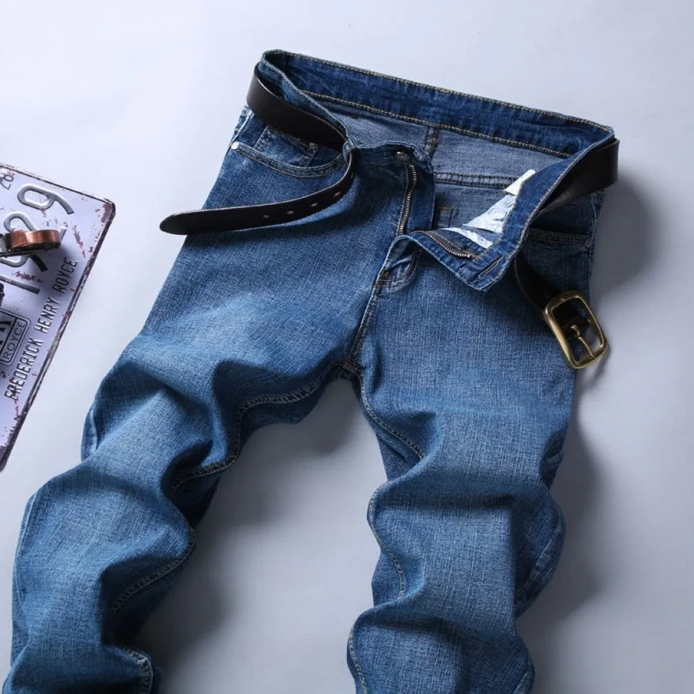 ContiNent 33 Spring Autumn Men's Smart Jeans Business Fashion Straight Regular Blue Stretch Denim Trousers Classic Men Plus Size 28-40