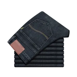 ContiNent 33 Spring Autumn Men's Smart Jeans Business Fashion Straight Regular Blue Stretch Denim Trousers Classic Men Plus Size 28-40