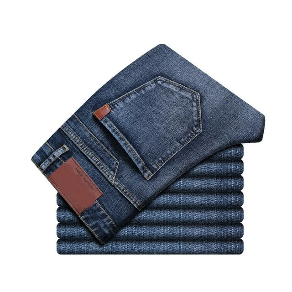 ContiNent 33 Spring Autumn Men's Smart Jeans Business Fashion Straight Regular Blue Stretch Denim Trousers Classic Men Plus Size 28-40