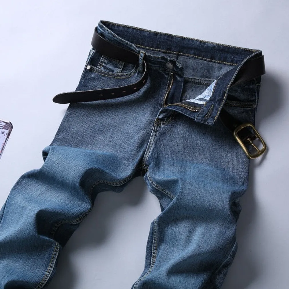 ContiNent 33 Spring Autumn Men's Smart Jeans Business Fashion Straight Regular Blue Stretch Denim Trousers Classic Men Plus Size 28-40