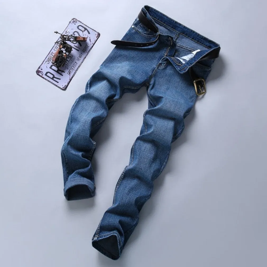 ContiNent 33 Spring Autumn Men's Smart Jeans Business Fashion Straight Regular Blue Stretch Denim Trousers Classic Men Plus Size 28-40