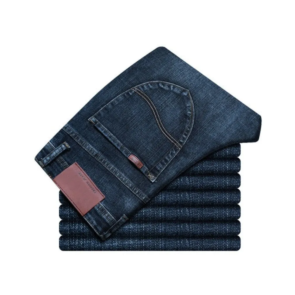 ContiNent 33 Spring Autumn Men's Smart Jeans Business Fashion Straight Regular Blue Stretch Denim Trousers Classic Men Plus Size 28-40
