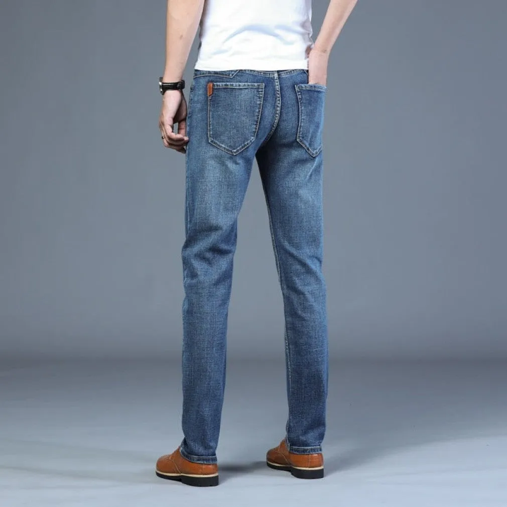 ContiNent 33 Spring Autumn Men's Smart Jeans Business Fashion Straight Regular Blue Stretch Denim Trousers Classic Men Plus Size 28-40