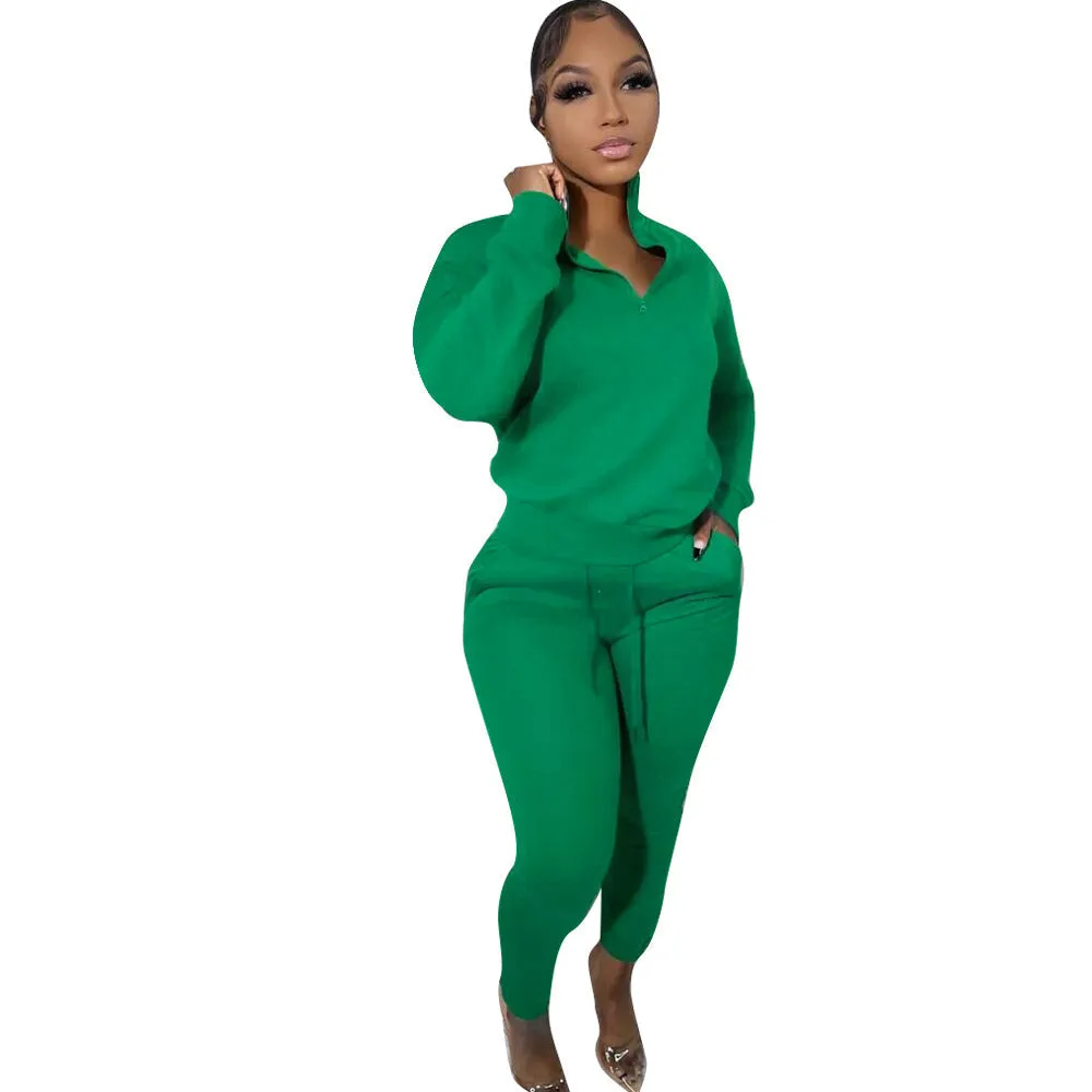 Cozy High-Neck Zipper Sweatshirt and Jogger Pants Two-Piece Set