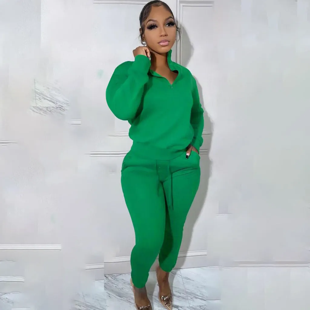Cozy High-Neck Zipper Sweatshirt and Jogger Pants Two-Piece Set