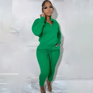 Cozy High-Neck Zipper Sweatshirt and Jogger Pants Two-Piece Set