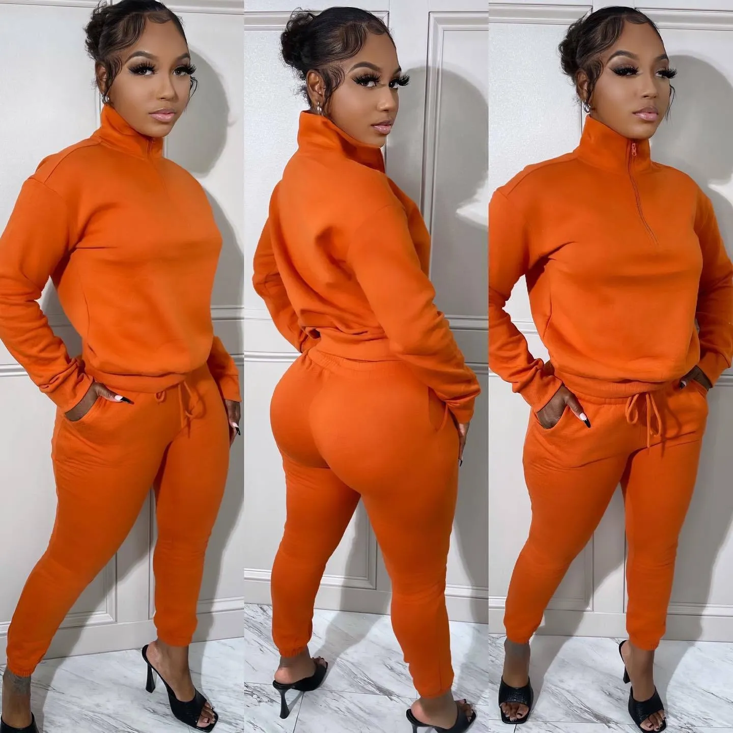 Cozy High-Neck Zipper Sweatshirt and Jogger Pants Two-Piece Set