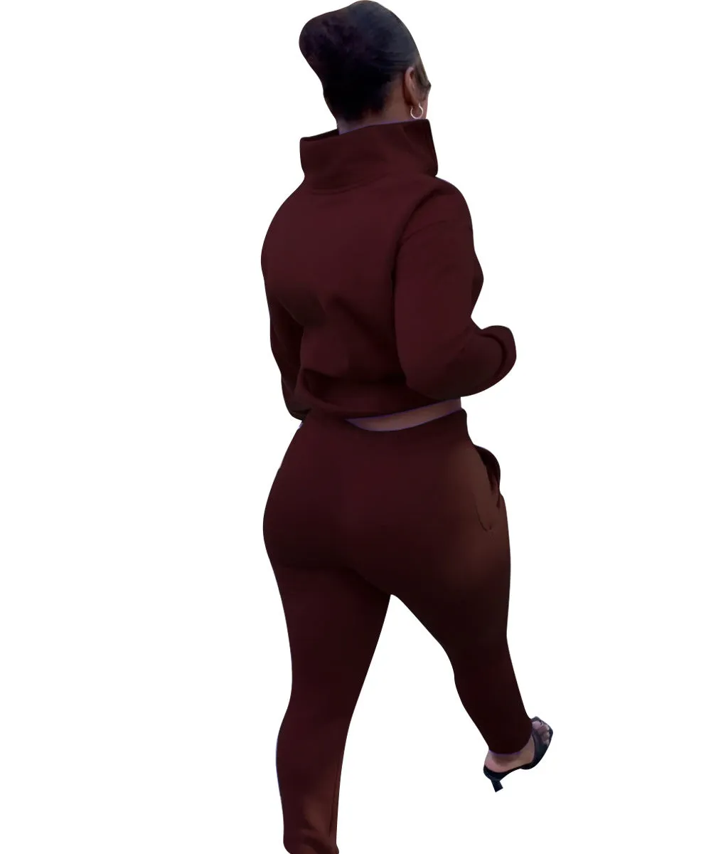 Cozy High-Neck Zipper Sweatshirt and Jogger Pants Two-Piece Set