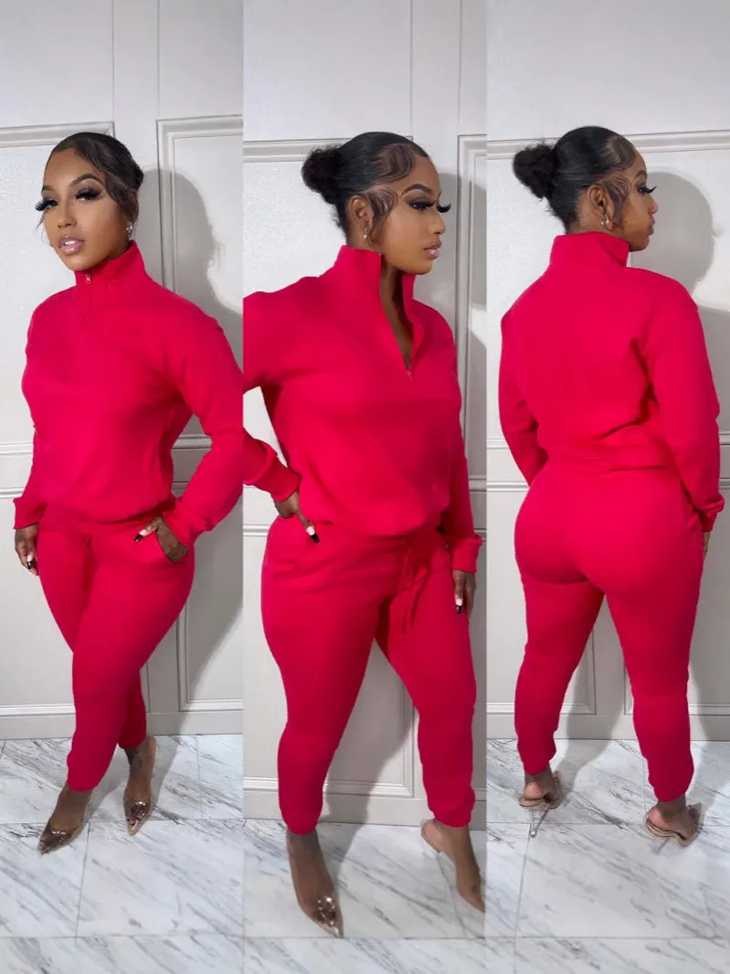Cozy High-Neck Zipper Sweatshirt and Jogger Pants Two-Piece Set