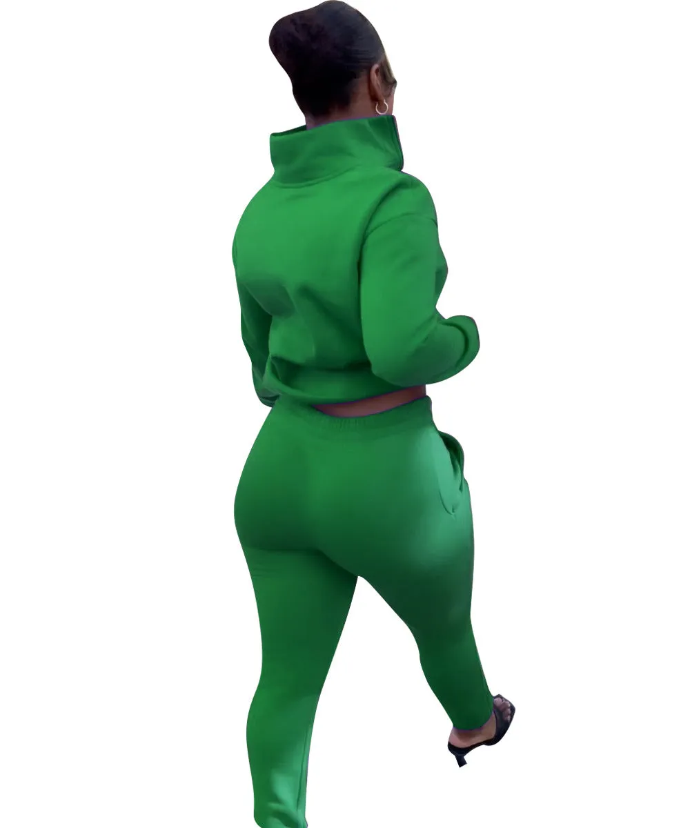 Cozy High-Neck Zipper Sweatshirt and Jogger Pants Two-Piece Set