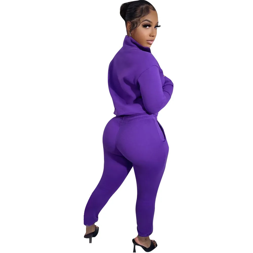 Cozy High-Neck Zipper Sweatshirt and Jogger Pants Two-Piece Set