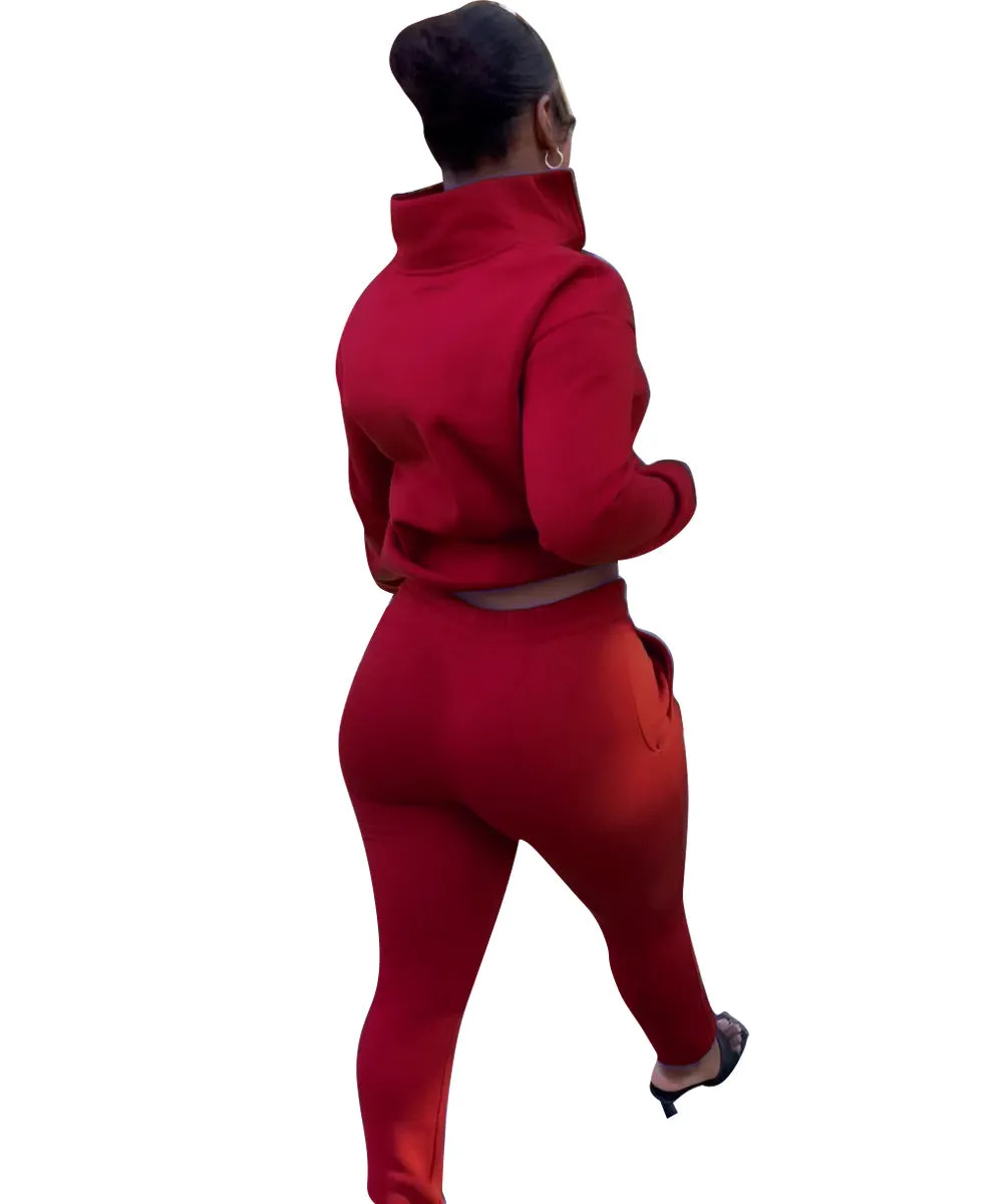 Cozy High-Neck Zipper Sweatshirt and Jogger Pants Two-Piece Set
