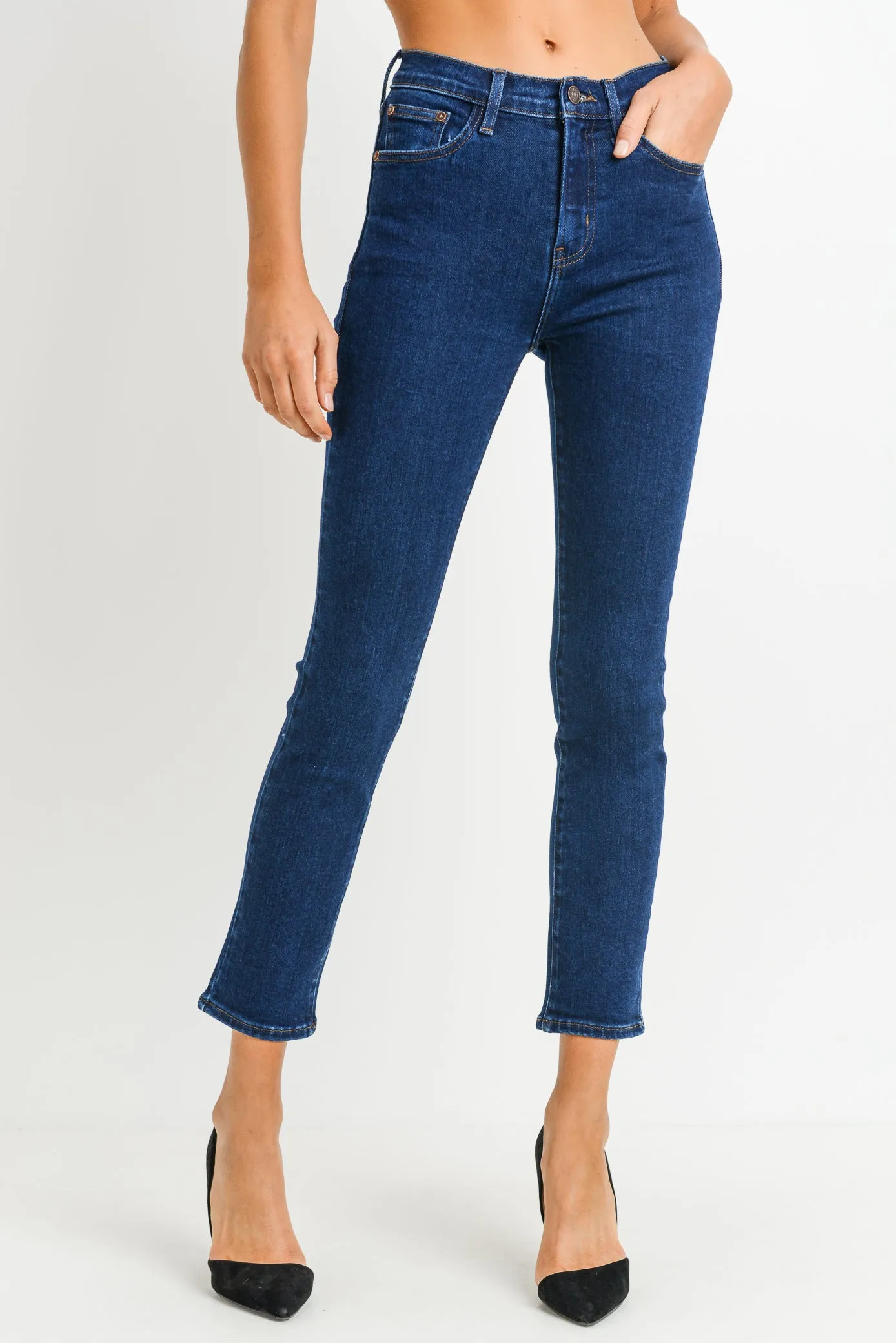 Dark Denim High Waist Cigarette Jeans