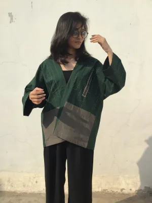 Dark Green Hand Embroidered Kimono
