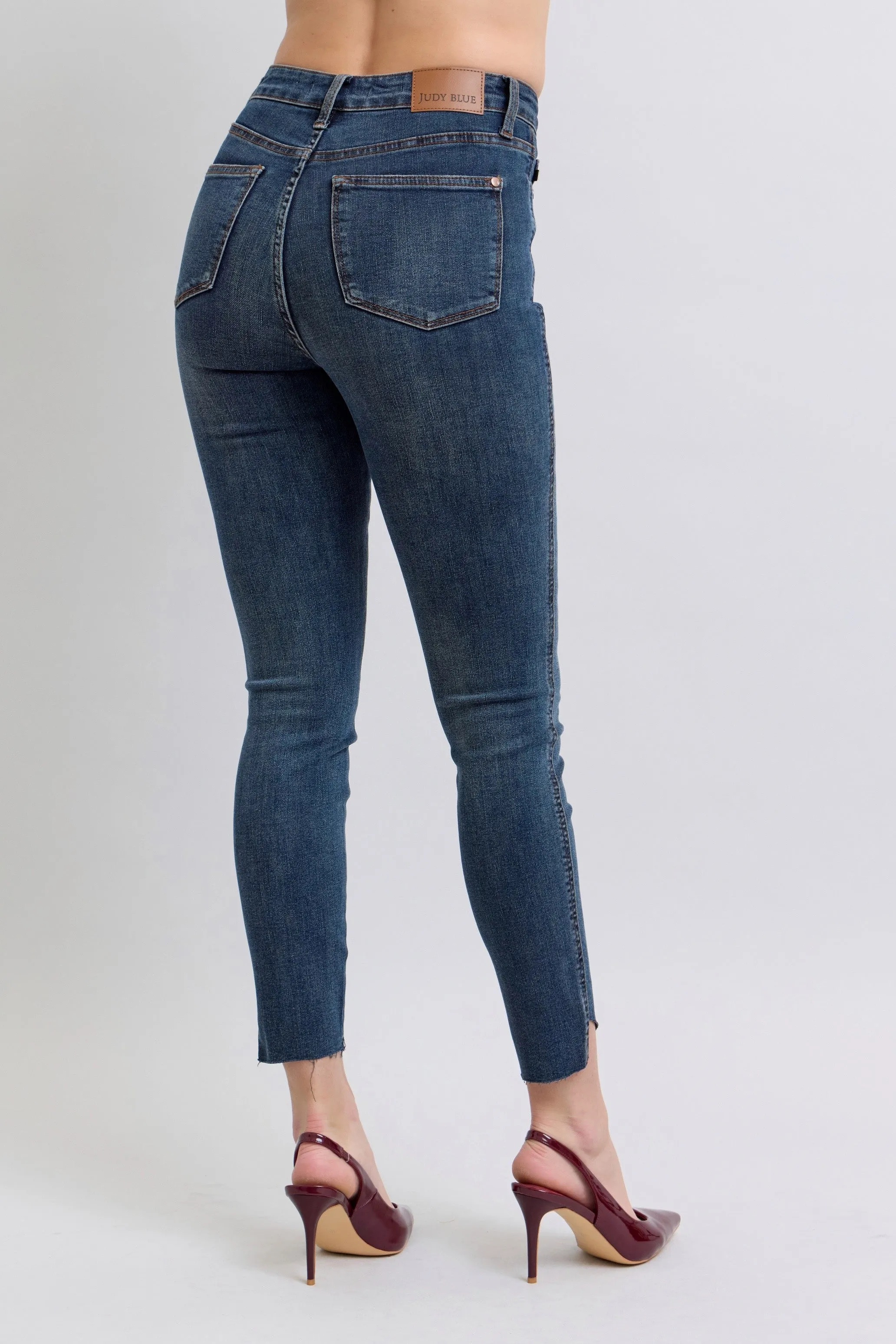 Dark High Waist Tummy Control Step Hem Skinny Judy Blue Jeans 10/17/24 9279